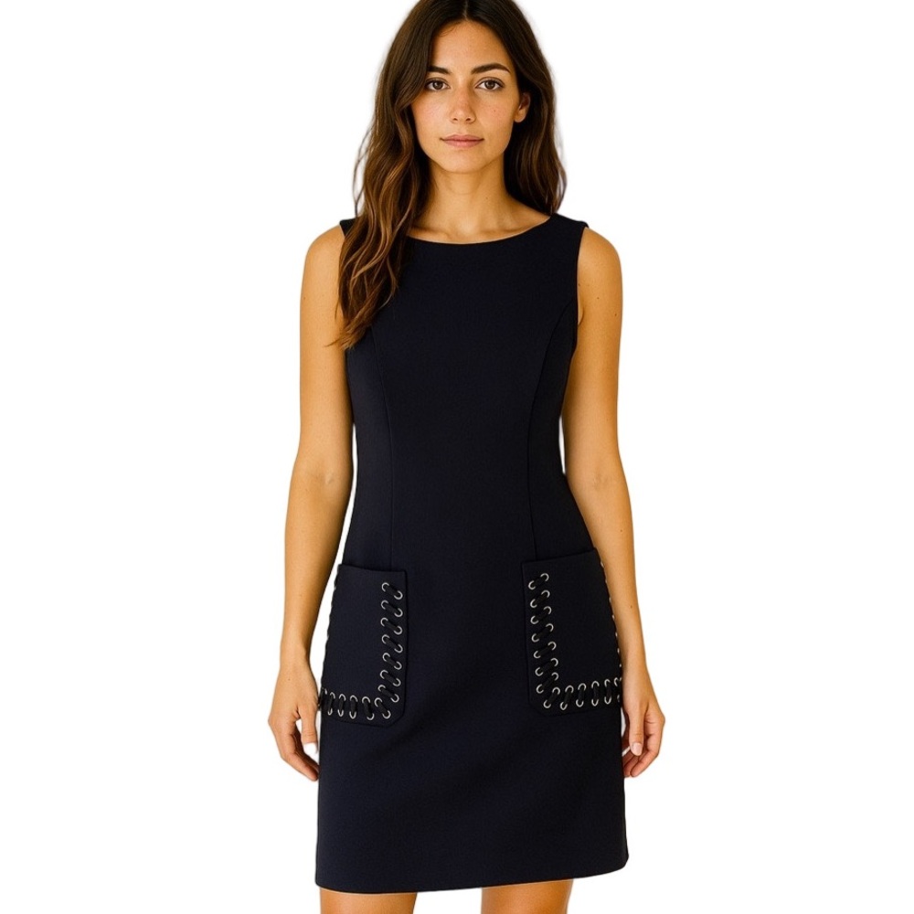 Ralph Lauren Navy Mini Dress with Studded Pockets Sheath Pocket Detail Size 10